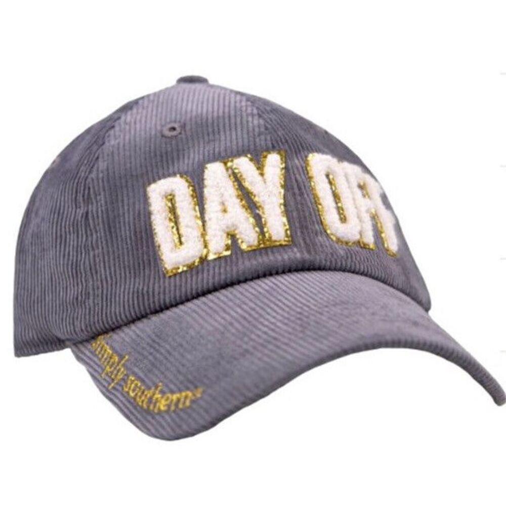 SIMPLY SOUTHERN Sparkle Puff Letter DAY OFF Gray Corduroy Baseball Cap Hat NEW